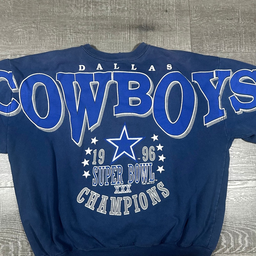 Vintage 1996 Dallas Cowboys Super Bowl XXX Champions Pro Player Sweatshirt Navy - Picture 2 of 7